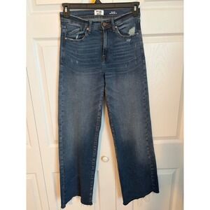 Kensie Jeans The Kaya High Rise Wide Leg Distressed Raw Hem Blue Denim Size 4 27